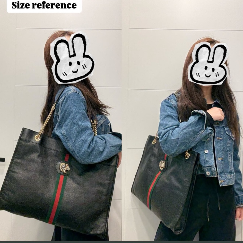 Authentic Gucci black calf leather Rajah large tote